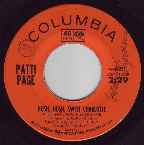 Patti Page : Hush, Hush, Sweet Charlotte (7")