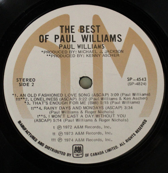 Paul Williams (2) : The Best Of Paul Williams (LP, Comp)