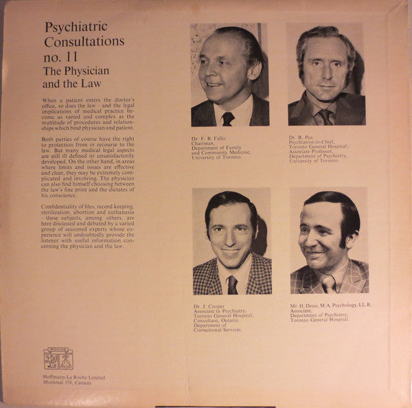 Dr. F.B. Fallis, Dr. R. Pos, Dr. J Cooper, Mr. H. Doan : The Physician And The Law (12")