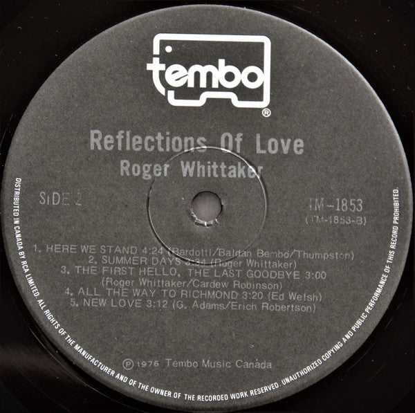 Roger Whittaker : Reflections Of Love (LP, Album)