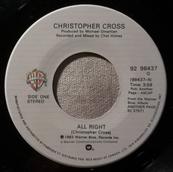 Christopher Cross : All Right (7", Single)