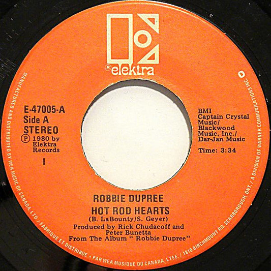 Robbie Dupree : Hot Rod Hearts  (7", Single)