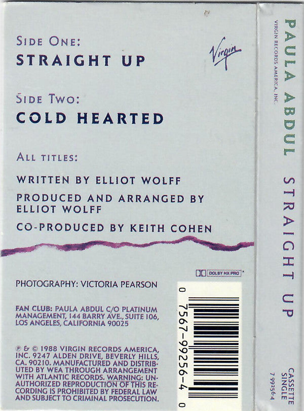 Paula Abdul : Straight Up (Cass, Single)