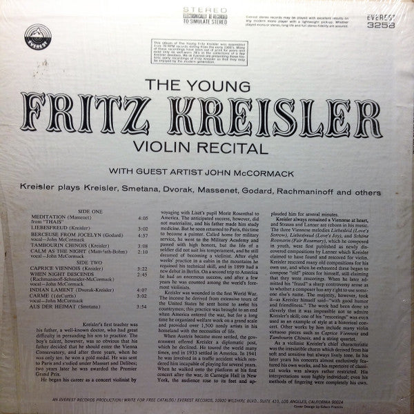 Fritz Kreisler With Guest John McCormack (2) : The Young Fritz Kreisler - Violin Recital (LP, Comp)