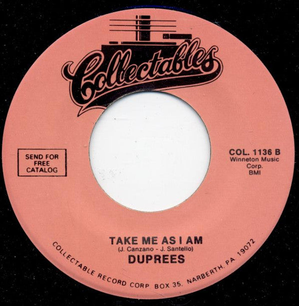 The Duprees : You Belong To Me / Take Me As I Am (7", Single, RE)