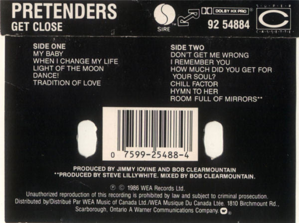 The Pretenders : Get Close (Cass, Album, Dol)
