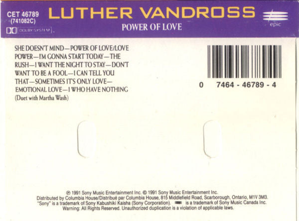 Luther Vandross : Power Of Love (Cass, Album, Club, Dol)