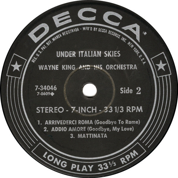 Wayne King And His Orchestra : Under Italian Skies (7", EP, Jukebox)