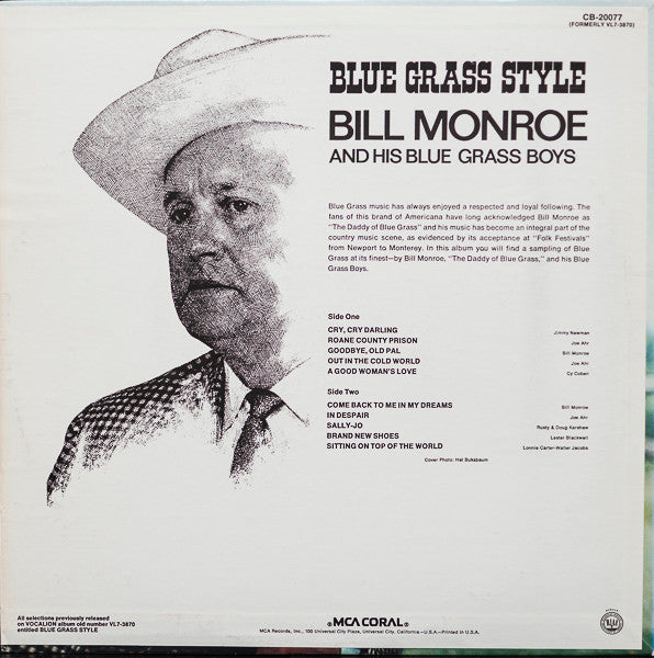 Bill Monroe & His Blue Grass Boys : Blue Grass Style (LP, Comp, RE)