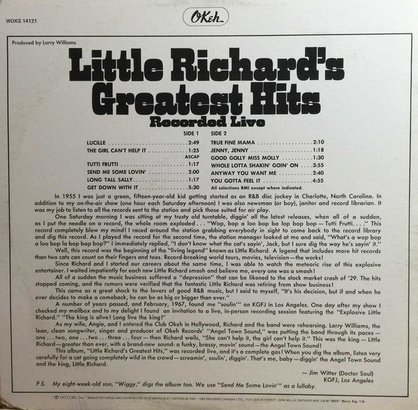 Little Richard : Little Richard's Greatest Hits Recorded Live (LP, Album, RE)