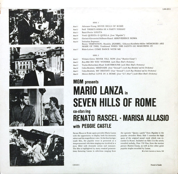 Mario Lanza : Seven Hills Of Rome (LP, Album)