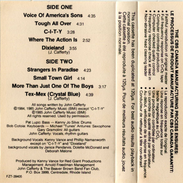 John Cafferty And The Beaver Brown Band : Tough All Over (Cass, Album, CrO)