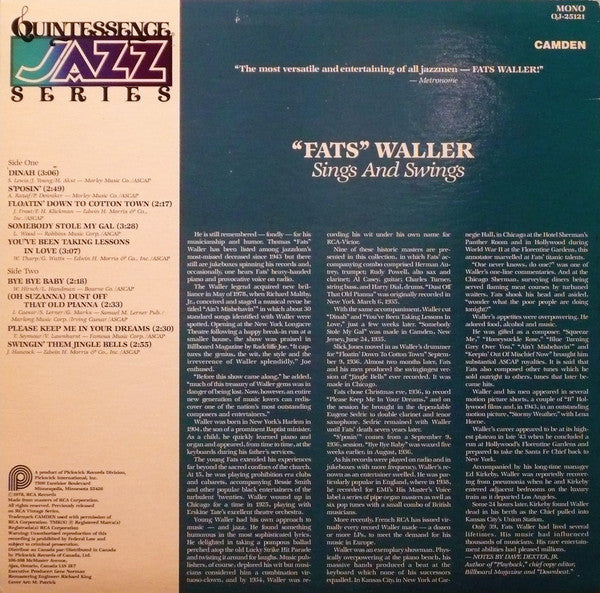 "Fats" Waller* : Sings And Swings (LP, Comp)