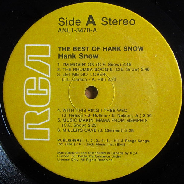 Hank Snow : The Best Of (LP, Comp, RE)