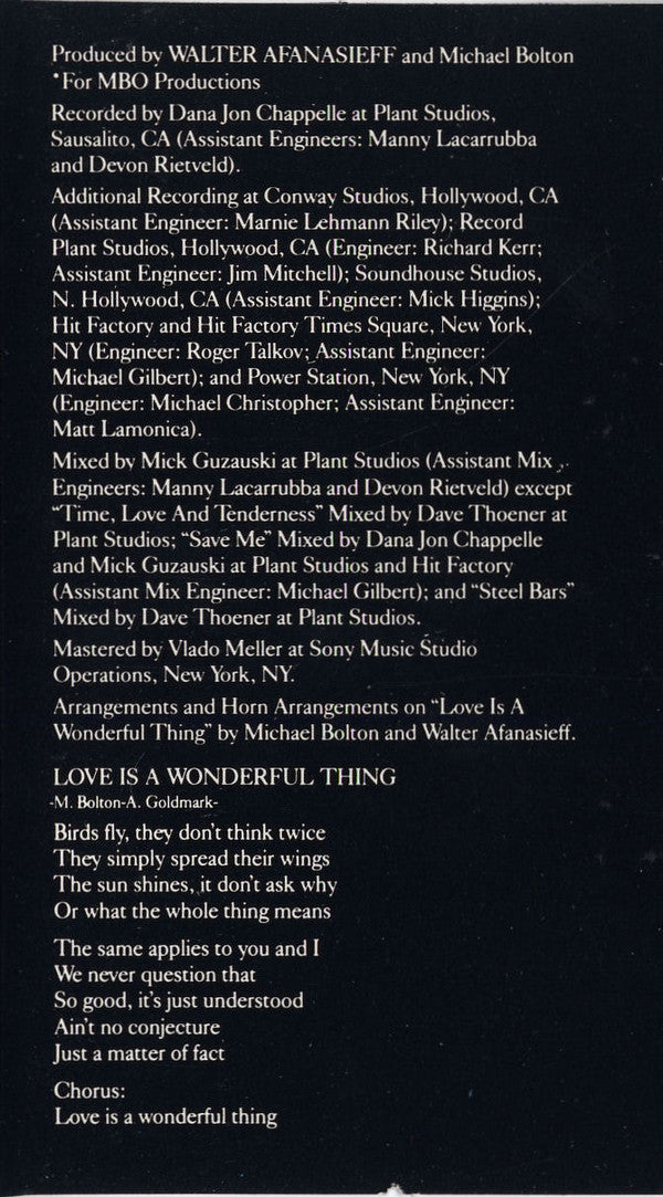 Michael Bolton : Time, Love & Tenderness (Cass, Album, Dol)