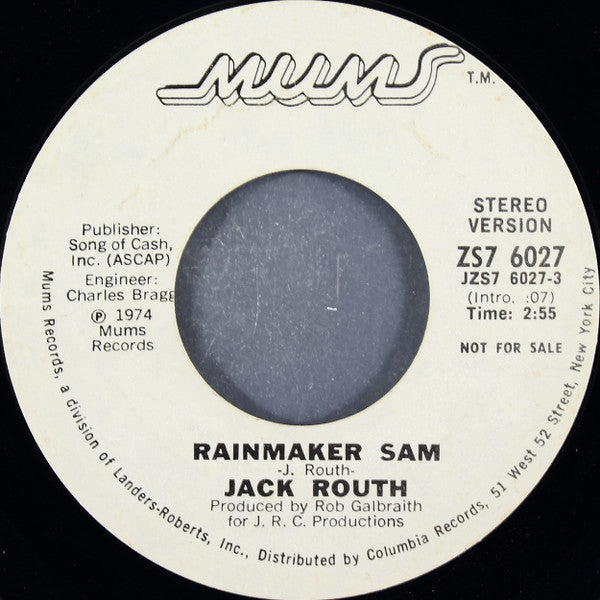 Jack Routh : Rainmaker Sam (7", Mono, Promo, Styrene)