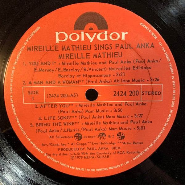 Mireille Mathieu : Sings Paul Anka - You And I (LP, Album)