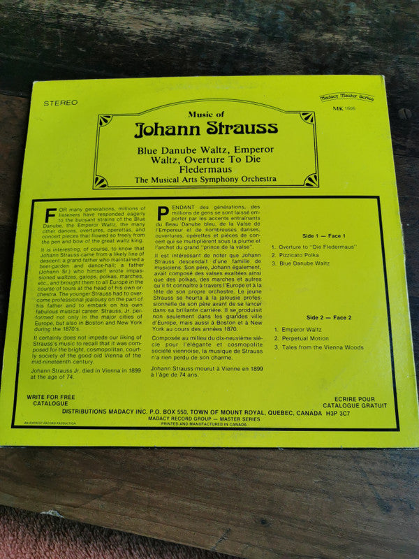 Johann Strauss* : Music Of Johann Strauss: Blue Danube Waltz, Emperor Waltz, Overture To Die Fledermaus (LP)