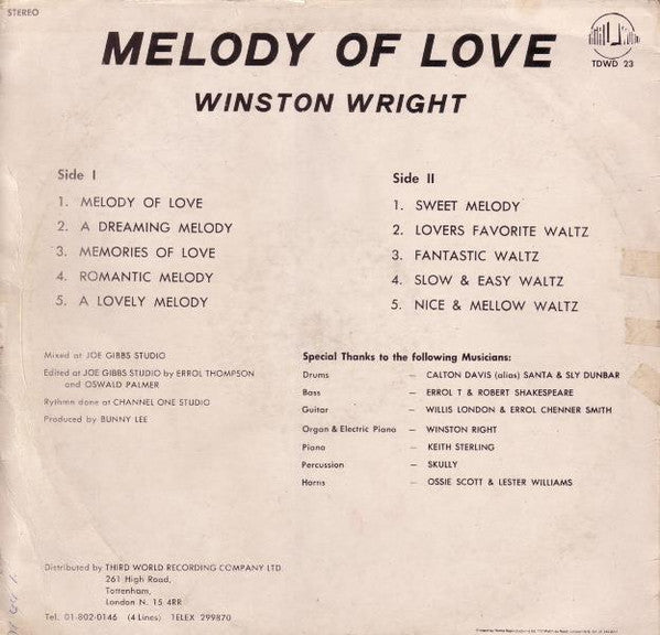 Winston Wright : Melody Of Love (LP, Album)