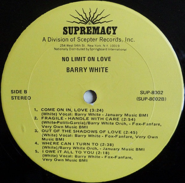 Barry White : No Limit On Love (LP, Album)