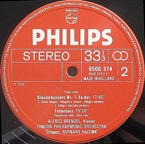 Liszt* : Alfred Brendel, London Philharmonic Orchestra*, Bernard Haitink : Piano Concertos Nos. 1 & 2 And "Totentanz" (LP, Album)