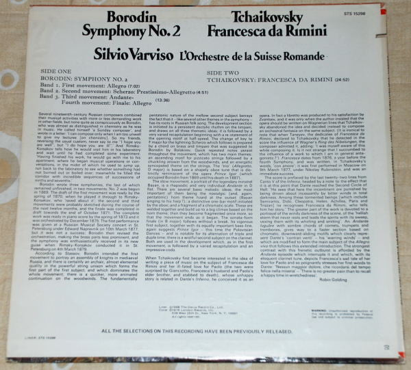 Borodin*, Tchaikovsky*, Silvio Varviso, L'Orchestre De La Suisse Romande : Symphony No. 2 / Francesca Da Rimini (LP, RE, RP)