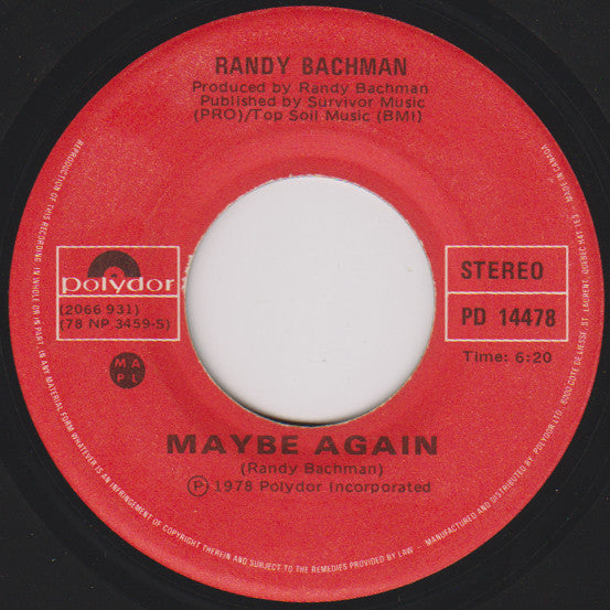 Randy Bachman : Is The Night Too Cold For Dancin'? (7")