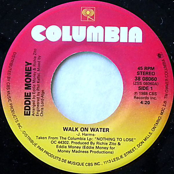 Eddie Money : Walk On Water (7", Single)