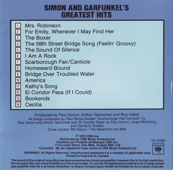 Simon And Garfunkel* : Simon And Garfunkel's Greatest Hits (CD, Comp, Club, RE)