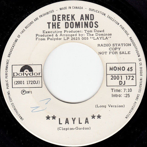 Derek & The Dominos : Layla (7", Mono, Promo)