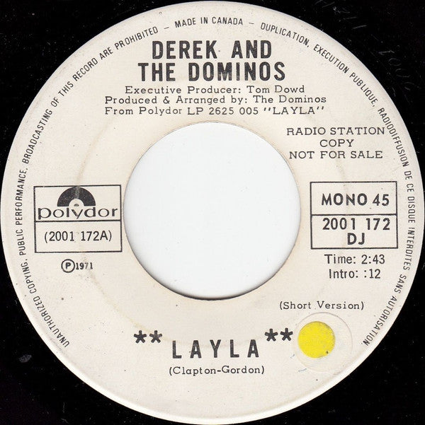 Derek & The Dominos : Layla (7", Mono, Promo)
