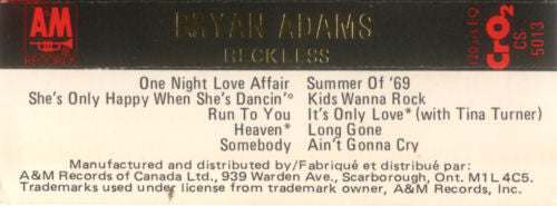 Bryan Adams : Reckless (Cass, Album, CrO)