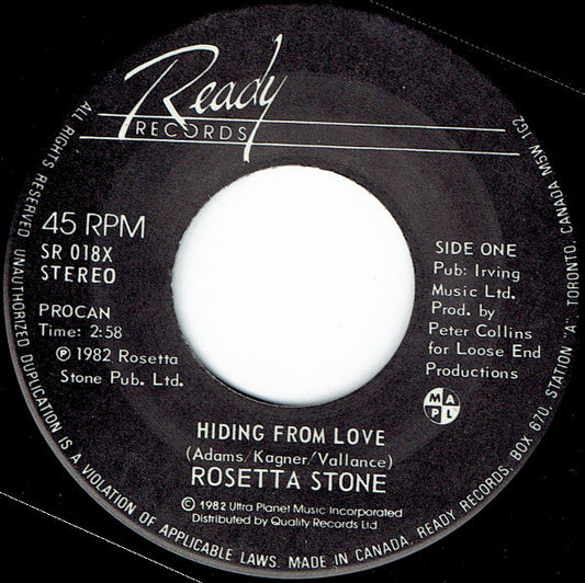 Rosetta Stone (2) : Hiding From Love (7", Single)