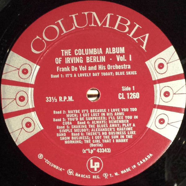 Frank De Vol And His Orchestra : The Columbia Album Of Irving Berlin - Volume 1 (LP, Album, Mono)