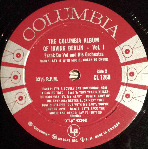 Frank De Vol And His Orchestra : The Columbia Album Of Irving Berlin - Volume 1 (LP, Album, Mono)