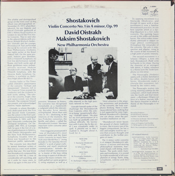 Shostakovich* - David Oistrach, Maksim Shostakovich*, New Philharmonia Orchestra London* : Violin Concereto No. 1 In A Minor, Op. 99 (LP)