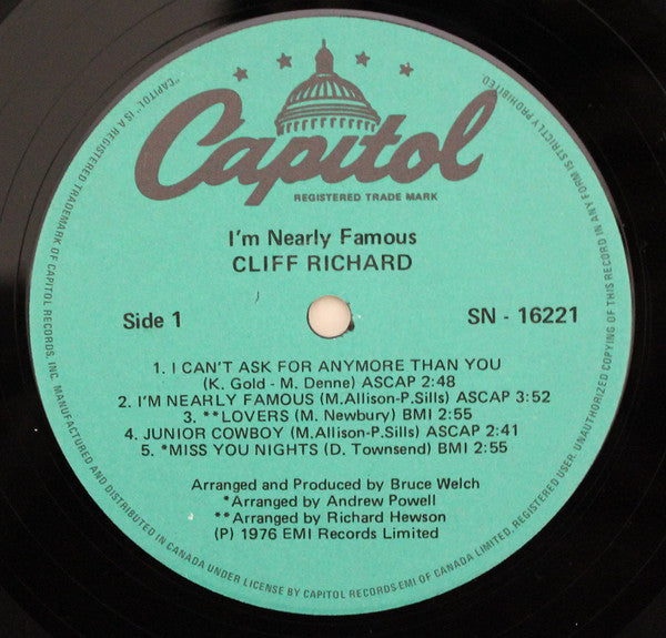 Cliff Richard : I'm Nearly Famous (LP, Album, RE)