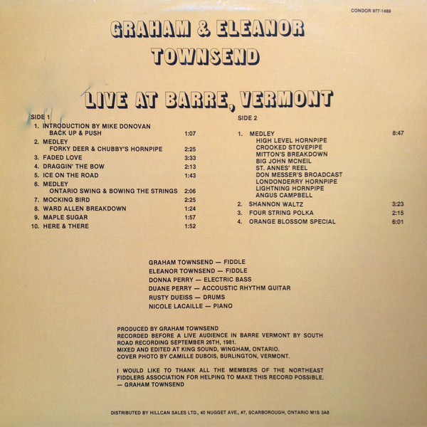 Graham Townsend & Eleanor Townsend : Live At Barre, Vermont (LP, Album)