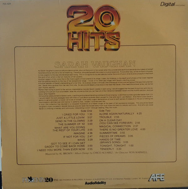 Sarah Vaughan : 20 Hits (LP, Comp)