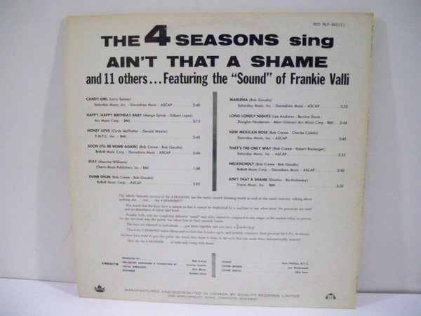 The 4 Seasons* : The 4 Seasons Sing Ain't That A Shame And 11 Others (LP, Album, Mono)