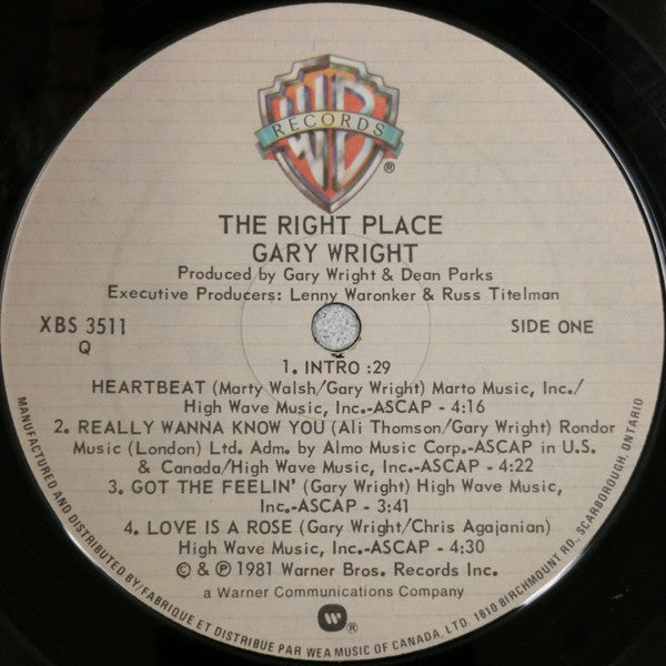 Gary Wright : The Right Place (LP, Album)