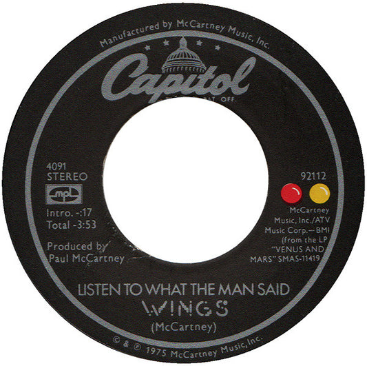 Wings (2) : Listen To What The Man Said (7", Single, Win)