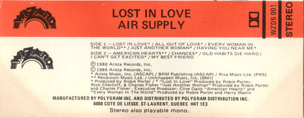 Air Supply : Lost In Love (Cass, Album, Dol)
