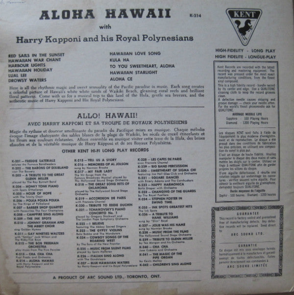 Harry Kaapuni And His Royal Polynesians : Aloha Hawaii (LP, Album)