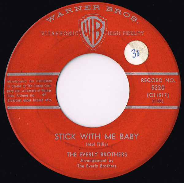 Everly Brothers : Temptation / Stick With Me Baby (7", Single)