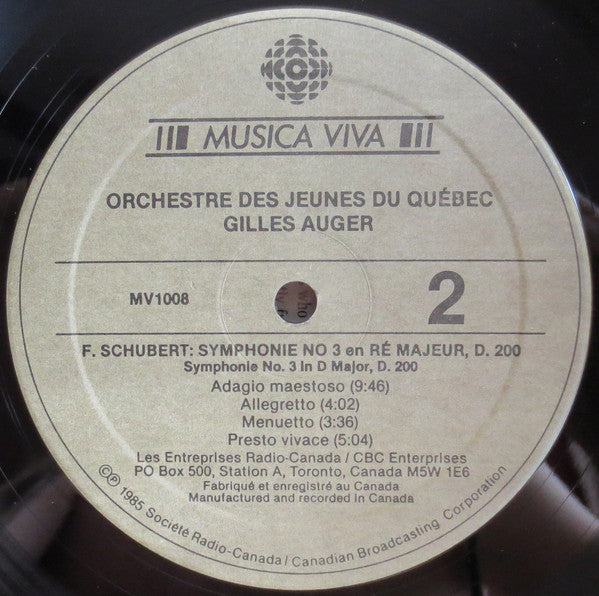 Ottorino Respighi / Franz Schubert - L'Orchestre Des Jeunes Du Québec, Gilles Auger : Gli Uccelli • Les Oiseaux • The Birds / Symphonie № 3 En Ré Majeur • Symphony No.3 In D Major  (LP)