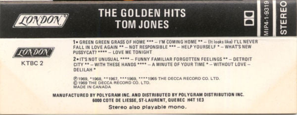 Tom Jones : The Golden Hits (Cass, Comp, Dol)