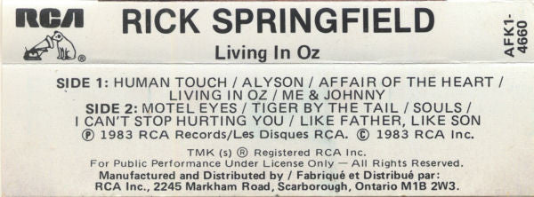 Rick Springfield : Living In Oz (Cass, Album, Dol)