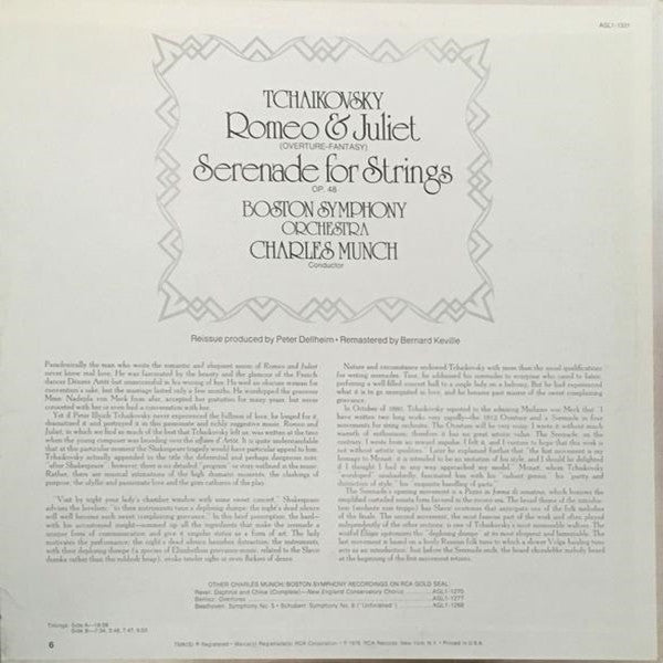 Pyotr Ilyich Tchaikovsky, Charles Munch, Boston Symphony Orchestra : Romeo & Juliet / Serenade For Strings (LP)