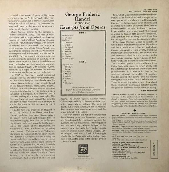 George Frideric Handel* : Excerpts From Muzio Scevola, Rodrigo, Il Pastor Fido, & Silla (LP, Album)